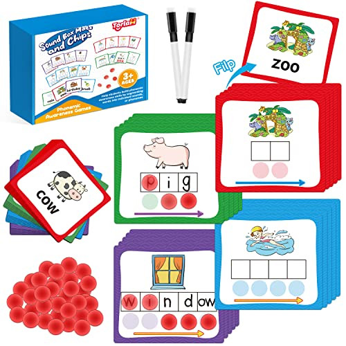 Torlam Elkonin Boxes Phonemic Awareness Phonics Games Reading Spelling Sound Manipulatives Sight Word Flash Cards Speech Therapy Toy Kindergarten Elementary Classroom Must Haves Homeschool Supplies