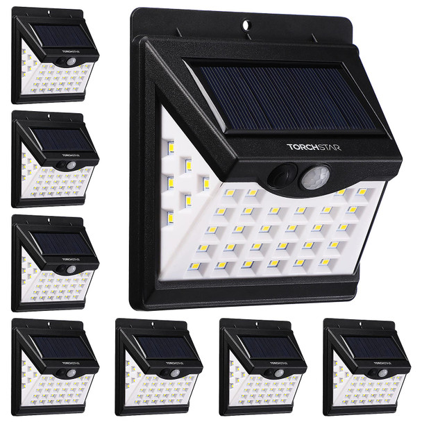 Torchstar 8Pack 40 Led Solar Lights Outdoor Waterproof Solar Motion Sensor Light Cordless Security Lighting For Driveway Patio Garage Porch 6500K Pure White Black
