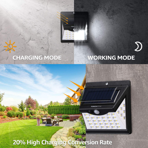 Torchstar 8Pack 40 Led Solar Lights Outdoor Waterproof Solar Motion Sensor Light Cordless Security Lighting For Driveway Patio Garage Porch 6500K Pure White Black