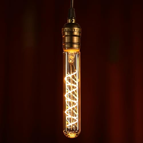 Torchstar Led Vintage Spiral Filament Bulb T10 45W 717Inch Long Tubular Edison Light Bulbs E26 Base Dimmable T10 Filament Bulb For Wall Lamp Amber 2000K Soft Warm Etl/Fcc Pack Of 4