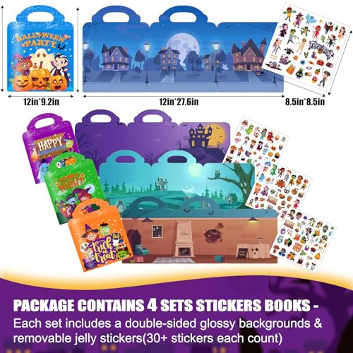 UranusandNo1 4 Sets Halloween Reusable Sticker For Toddlers 13 Activities Crafts For Kids 24 Removable Jelly Stickers For Girls Boys 35 Travel Toys Holiday Gifts Halloween Basket Stuffers