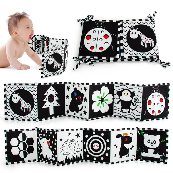 Cawgug Black And White High Contrast Baby Toys For Newborn Brain Development Tummy Time Soft Book Babies 03 612 Months Montessori Learning Activities Infant And Sensory Visual Stimulation Toys