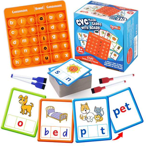 Torlam Cvcc and Ccvc Word Games Sight Words Flash Cards Spelling Reading Learning Phonics Games For Kids Speech Therapy Toy Kindergarten Classroom Must Have Learning Activities Homeschool Supplies