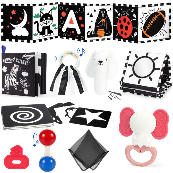 Urmywo Tummy Time Toys Visual Stimulation Learning Cards High Contrast Black And White Baby Toys For Newborn Soft Baby Book For Infant 012 Months Baby Boy Girl Shower