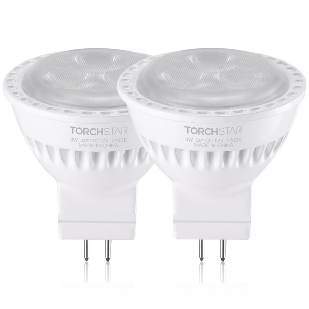 Torchstar Led Mr11 Bulbs 25W Halogen Equivalent 3W 2700K Soft White NonDimmable Outdoor Landscape Lighting Bulb Gu4 Base Spotlights Ac/Dc 12V Low Voltage Recessed Track Lights Pack Of 2
