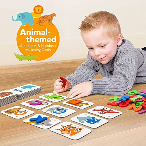 Coogam Numbers And Alphabets Flash Cards Set Abc Wooden Letters And Numbers Animal Pattern Board Matching Puzzle Game Montessori Educational Learning Toys For Preschool Kids Age 3 4 5 Years