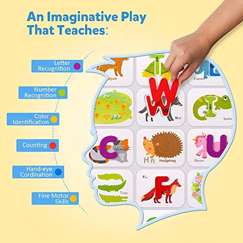 Coogam Numbers And Alphabets Flash Cards Set Abc Wooden Letters And Numbers Animal Pattern Board Matching Puzzle Game Montessori Educational Learning Toys For Preschool Kids Age 3 4 5 Years