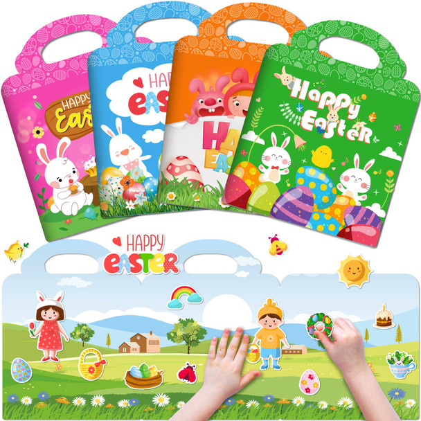 UranusandNo1 4 Sets Easter Reusable Sticker For Kids 24 Activities For Toddlers 13 Arts And Crafts Removable Jelly Stickers For Girls Boys Travel Toys Holiday Gifts Easter Basket Stuffers