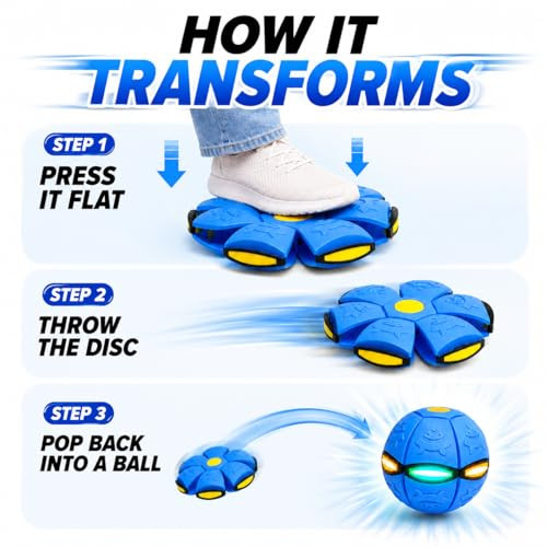 Letiafine 2 Pack Led Light Up 6Lights Magic Bouncing Ball Toy Transforming Flying Disc Ball PopUp Rebound Ball Outdoor Toss and Catch Interactive Sports Game For Backyard Play