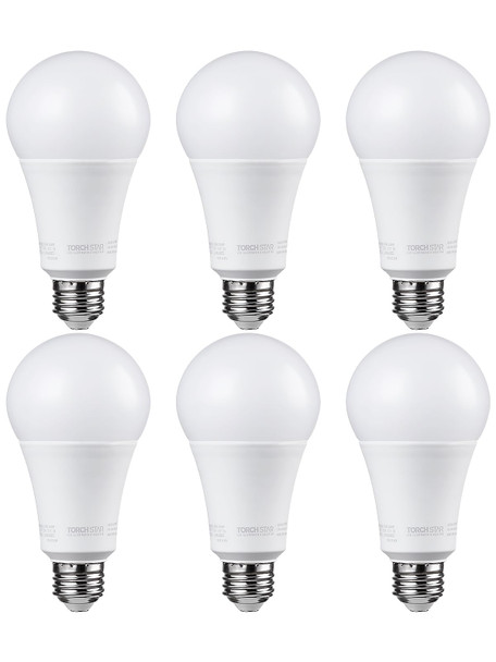 Torchstar Dimmable A21 Led Light Bulbs Cri 80 Super Bright Led Light Bulb 150W Equivalent 22W Ul and Energy Star Listed 25 000Hrs E26 Standard Base No Flicker 2550Lm 5000K Daylight Pack Of 6