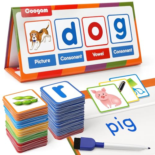 Coogam Cvc Word Builder Magnetic Sight Word Games With Flashcards Matching Letter Reading And Spelling Game Montessori Alphabet Educational Toy For Preschool 3 4 5 Year Old Kids Toddlers