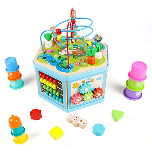 Vomocent Wooden Activity Cube For 1 Year Old Kids Educational Learning Bead Maze For Toddler Age 13 Developmental Montessori Toys For 1236 Months Boys Girls