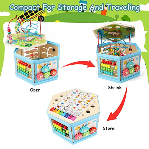 Vomocent Wooden Activity Cube For 1 Year Old Kids Educational Learning Bead Maze For Toddler Age 13 Developmental Montessori Toys For 1236 Months Boys Girls