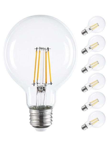 Torchstar G25 Globe Light Bulbs Led Dimmable Round Clear Vanity Light Bulb For Bathroom Led Edison Bulb 45W60W Eqv Ul Listed 500Lm E26 Base 2700K Soft White Pack Of 6