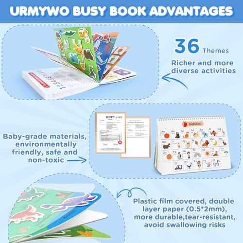 Urmywo Montessori Preschool Busy Book For Toddlers Ages 35 Preschool Learning Activities With Tracing Matching and Coloring Travel Activity Learning Book For Car Rides And Quiet Time