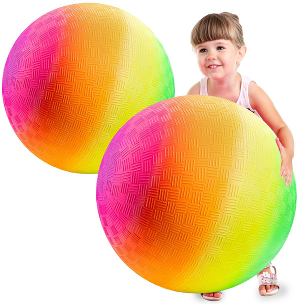 Bedwina 18 Inch Rainbow Playground Ball For Kids Pack Of 1 Or 2 Jumbo Size Rainbow Inflatable Big Bouncy Kickball For Park Giant Balls For Indoor And Outdoor Games With Hand Pump