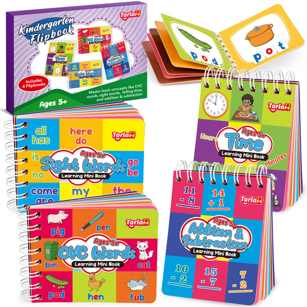Torlam Kindergarten Learning Sight Words Cvc Word Games Addition Subtraction Math Facts Telling Time Teaching Learning Clock For Kids Flipbook Educational Kindergarten Learning Activities