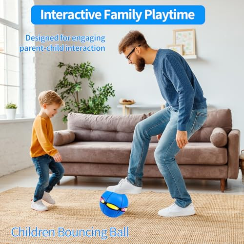 Uniqus 2Pcs Magic Bouncing Ball Magic Meta Ball ChildrenS Magic Balls Dual Form Flying Saucer ParentChild Interaction With 3 Light Suitable For Indoor and Outdoor Play Green And Blue
