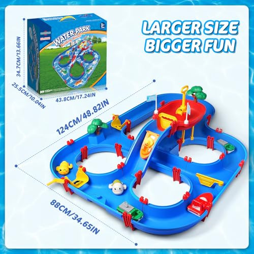 Terramus DoubleTier Kids Water Table Toys 100Pcs Water Park Playset With Pump Diy Toddler Waterways Summer Outdoor Toys For Backyard Lawn Beach Pool Outside Activity Funs For Boys Girls 48 35
