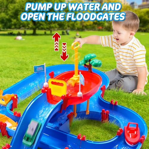 Terramus DoubleTier Kids Water Table Toys 100Pcs Water Park Playset With Pump Diy Toddler Waterways Summer Outdoor Toys For Backyard Lawn Beach Pool Outside Activity Funs For Boys Girls 48 35