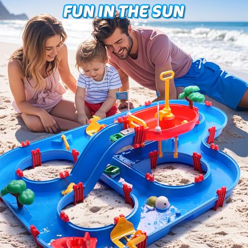 Terramus DoubleTier Kids Water Table Toys 100Pcs Water Park Playset With Pump Diy Toddler Waterways Summer Outdoor Toys For Backyard Lawn Beach Pool Outside Activity Funs For Boys Girls 48 35
