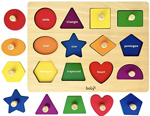 D Dailyfunn Dailyfunn Montessori Toy Shape Peg Puzzles Baby Puzzle 121824 Months With Knob For InfantToddlers 13