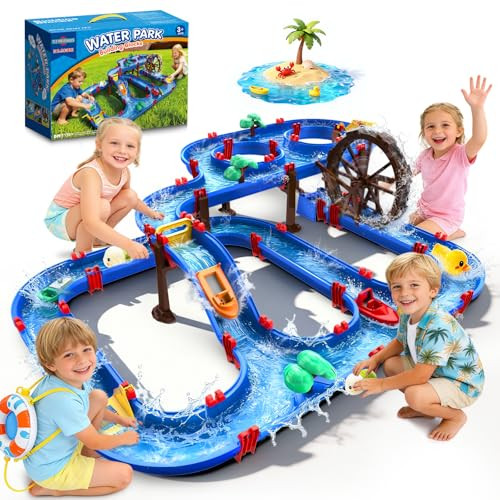 Terramus 2Tier Water Table Toys With Watermill For Kids Upgraded Large 115Pcs Water Park Playset Summer Toys Diy Waterways For Backyard Beach Pool Lawn Outdoor Toy For 35 48 Gifts For Boys Girls