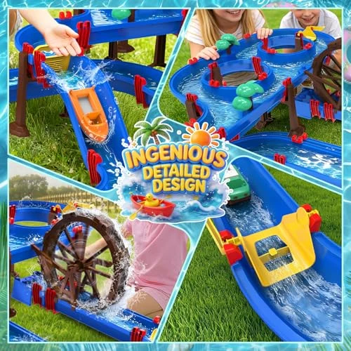 Terramus 2Tier Water Table Toys With Watermill For Kids Upgraded Large 115Pcs Water Park Playset Summer Toys Diy Waterways For Backyard Beach Pool Lawn Outdoor Toy For 35 48 Gifts For Boys Girls