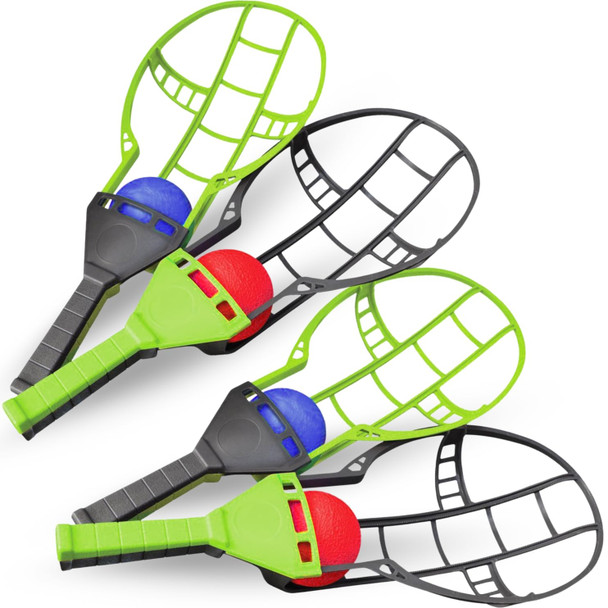 Liberty Imports Trackball Sport Chuck And Catch Ball Player Lacrosse Racket Toy Classic Backyard Game Set Outdoor Play For Kids and Adults 4 Pack