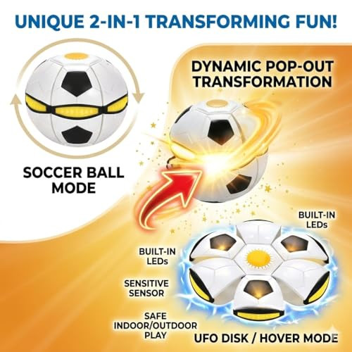 Letiafine Light Up Soccer Ball With 6 Led Lights Pop Up Flying Disc For Outdoor Backyard Game High Bounce Toss And Catch Play Sports For Boys Girls