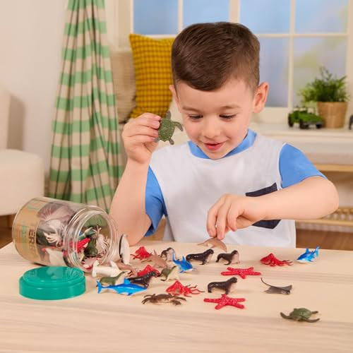 Terra By Battat 60 Pieces Sea Animals In Tube Realistic Mini Sea Animal Toys Sharks Dolphins Penguins Turtles Crabs and Starfish For Toddlers and 3+ Years