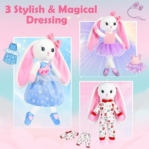 Urmywo Ballerina Doll Stuffed Animals Girl Toys Age 38 Bunny Stuffed Animal Ballet Dress Up Doll Kids Pretend Play With 4 Set Clothes Cape Plush Bag 3 4 5 6 7 8 Year Old Girl Gifts Dance Recital Gifts
