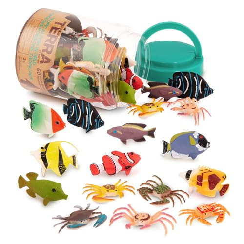 Terra By Battat 60Pcs Tropical Fish and Crab Toys Mini Plastic Ocean Animal Figurines For Kids Realistic Sea Creatures In Tube Sensory Educational Playset For Toddlers Ages 3+
