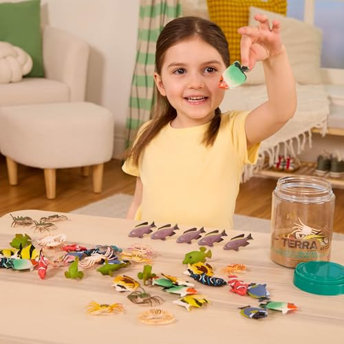 Terra By Battat 60Pcs Tropical Fish and Crab Toys Mini Plastic Ocean Animal Figurines For Kids Realistic Sea Creatures In Tube Sensory Educational Playset For Toddlers Ages 3+