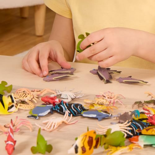 Terra By Battat 60Pcs Tropical Fish and Crab Toys Mini Plastic Ocean Animal Figurines For Kids Realistic Sea Creatures In Tube Sensory Educational Playset For Toddlers Ages 3+