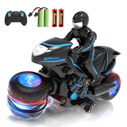 Tecnock Rc Motorcycle Remote Control Motorcycle With Led Lights Rc Car Dirt Bike Toy 360 Spins And Flips Rechargeable Batteries For Boys Ages 57 812