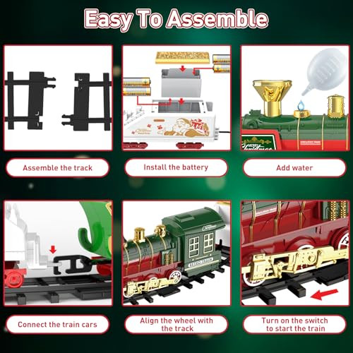 Terramus Christmas Train Set Hanging Train Toys With Light and Sound For Boys Girls Train Set Around Under The Christmas Tree With Steam Carriages Tracks For 312 Years Old Kids Decoration