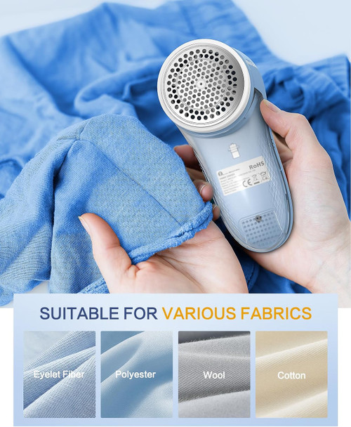 BEAUTURAL Fabric Shaver and Lint Remover, Rechargeable Sweater Defuzzer | 6-Leaf Blades, Electric Clothes Shavers to Trim Fuzz and Pills, Remove Pilling for Clothing, Furniture, Couch, Blanket - Blue