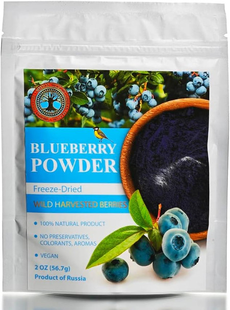 Siberian Treasure Wild Harvested Blueberry Freeze-Dried Powder – 2 Oz – Natural Blueberry Powder, No Added Sugar, No GMOs