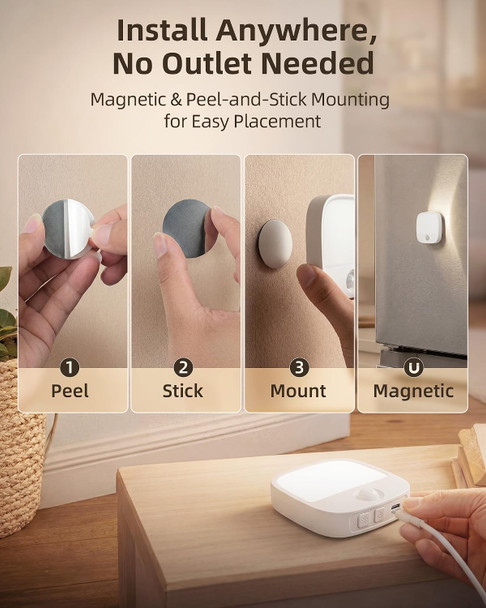 EZVALO Rechargeable Motion Sensor Night Lights, 2 Pack Magnetic Stick-On LED Lights with 3 Color Temperatures, Adjustable & Memory, Cordless Night Light for Closet, Bedroom, Hallway, Stairs, Bathroom