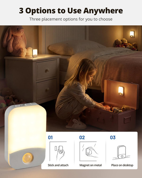 wowatt Rechargeable Night Light Motion Sensor, Magnetic Battery Night Light 2 Packs 3000K/4500K/6500K LED Motion Sensor Nightlight for Travel, Bathroom, Stairs, Cruise, Hallway