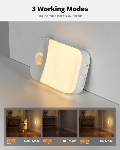 wowatt Rechargeable Night Light Motion Sensor, Magnetic Battery Night Light 2 Packs 3000K/4500K/6500K LED Motion Sensor Nightlight for Travel, Bathroom, Stairs, Cruise, Hallway