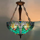 Tiffany Pendant Light Fixture,18" Wide Sea Green Stained Glass Inverted Ceiling Pendant For Dining Room,Antique Style 3 Lights Hanging Lamp For Living Room Kitchen And Foyer