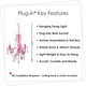 Gypsy Color The Original Brink House Plug-In 3 Light Pink Hanging Chandelier H17”Xw12”, Pink Metal Frame, Glass Stem And Acrylic Crystals