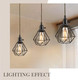 3-Light Hanging Light With Plug In Cord,Plug In Pendant Light 22Ft Hemp Rope Pendant Lighting Vintage 3-Light Metal Cage Hanging Lamp Fixtures For Kitchen Island Living Room Bedroom
