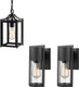Outdoor Light Sets, Set Of 3 Matching Bundle, Outdoor Wall Sconce Lantern & Pendant Hanging Light, Black Finish With Bubble Glass Lamp Shade, 2439/1H, 2254/1W-2Pk