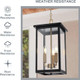 3-Lights Large Outdoor Pendant Lighting Clear Glass, Ceiling Porch Light Fxitures Adjustable Chain For Foyer Patio, Exterior Hanging Lantern Lamp, E12 Bulb Base, Black & Bruhed Brass