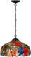 Pendant Light, Stained Glass Chandelier Lamp Tiffany Stylish 3 Lights Bronze Ceiling Suspension Lamp (Red)