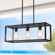 3 Light Black Chandeliers Dining Room Light Fixture, Farmhouse Chandelier Over Table Rectangular Kitchen Island Pendant Lights, Modern Ceiling Light With Glass Shade Adjustable Rods