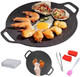 Korean Grill Pan With Nonstick 6-Layer Coating Abnaok 13" Round Bbq Griddle With 2Pcs Steel Wire Cleaning Cloth Compatible For Induction Gas Stove Electric Cooktop Indoor Or Outdoor Grilling